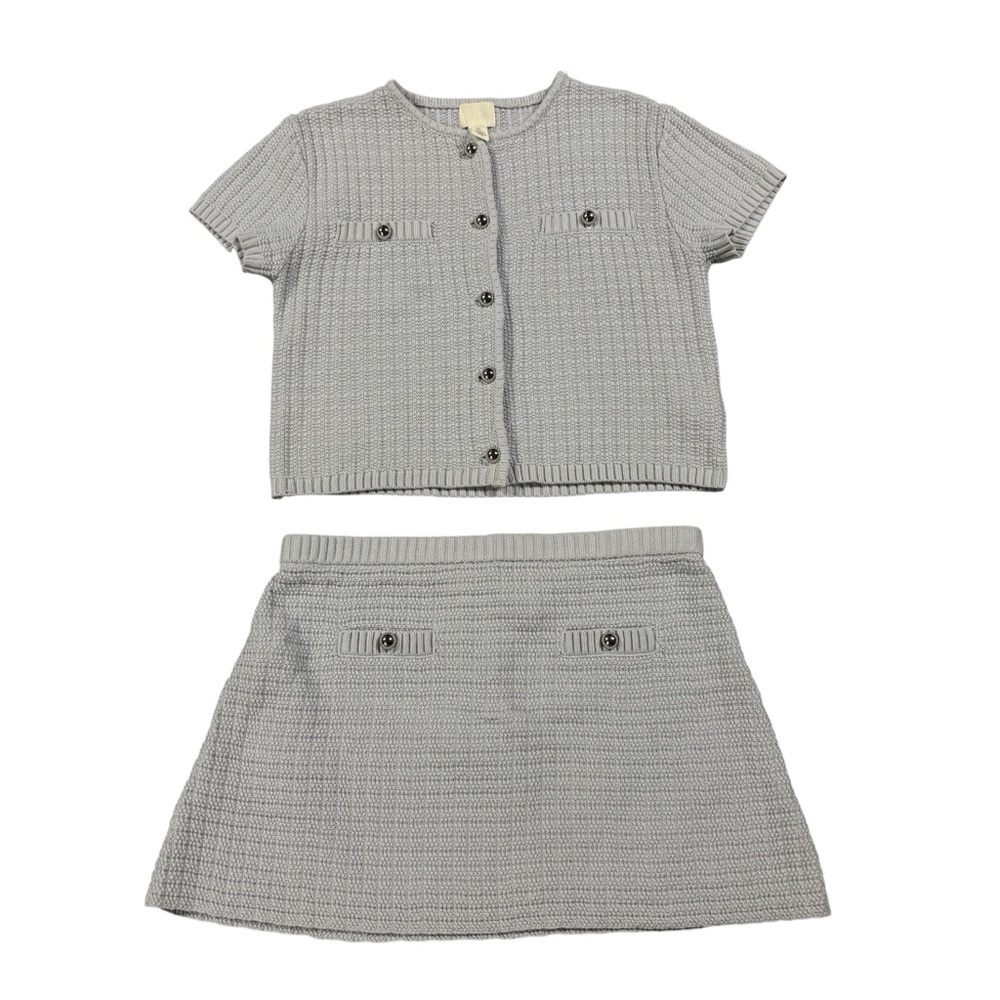 H&M Knit Matching Set Light Blue Short Sleeve Cardigan & Mini Skirt Size L